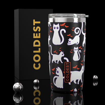 COLDEST 20oz insulated coffee tumbler v2 in Bats and Cats design