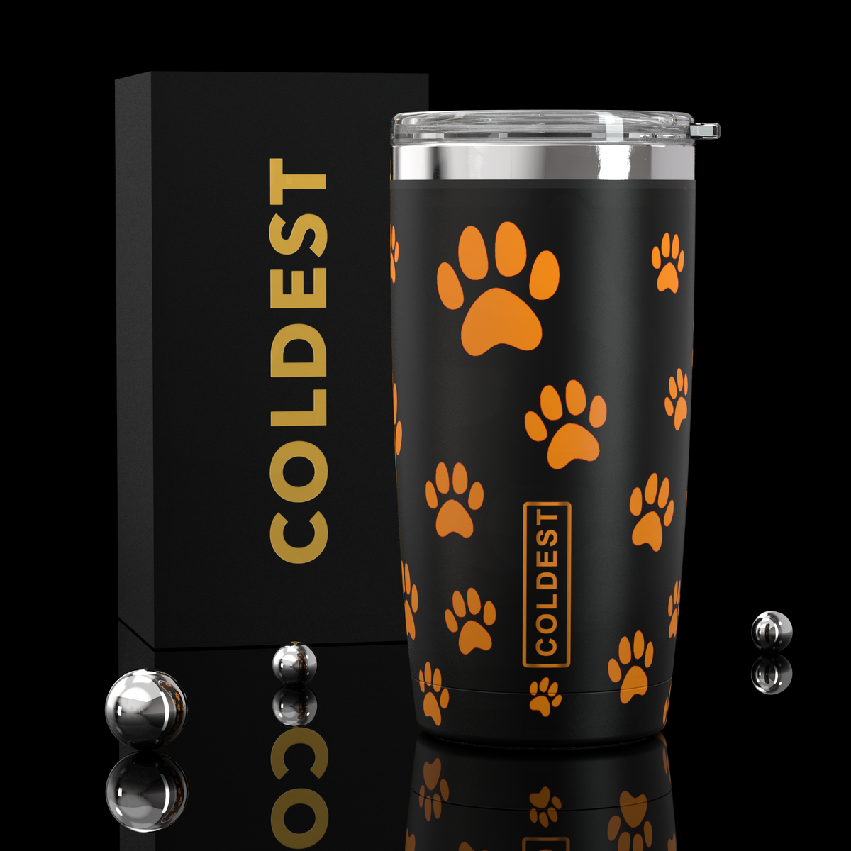 COLDEST 20oz insulated coffee tumbler v2 in Pumpkin Paws design