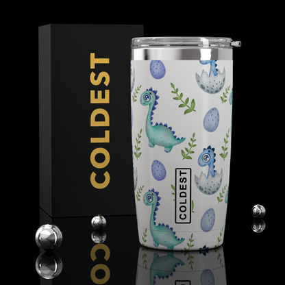 COLDEST 20oz insulated coffee tumbler v2 in Baby Dinosaur Ultra design