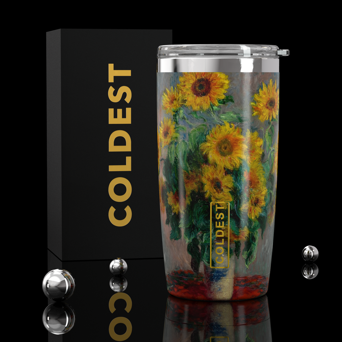 COLDEST 20oz insulated coffee tumbler v2 in Bouquet of Sunflowers Ultra design