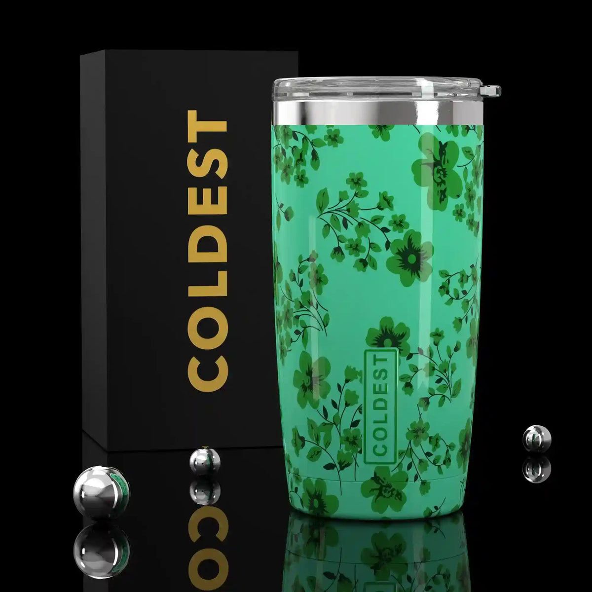 COLDEST 20oz insulated coffee tumbler v2 in Clover Floral Ultra design