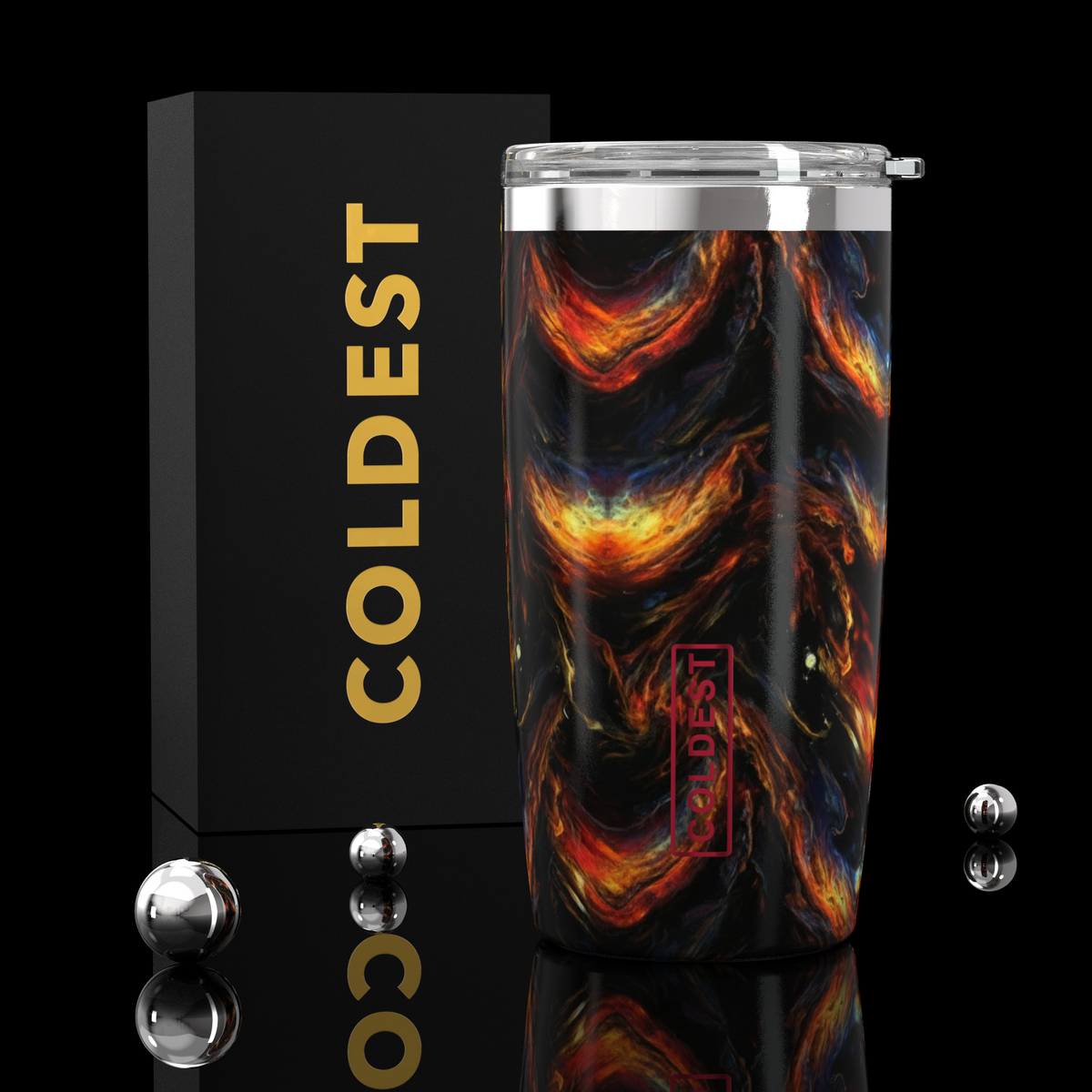 COLDEST 20oz insulated coffee tumbler v2 in Dark Fire Ultra design