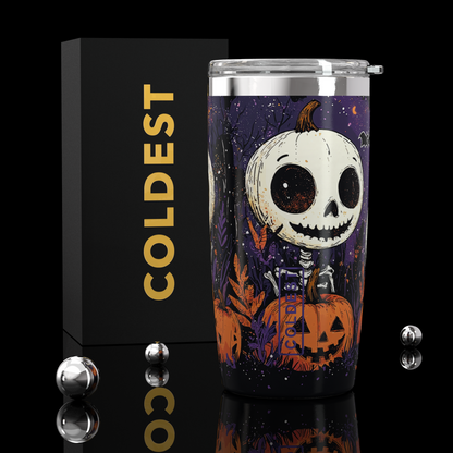 COLDEST 20oz insulated coffee tumbler v2 in Deadly Pumpkin Heads design