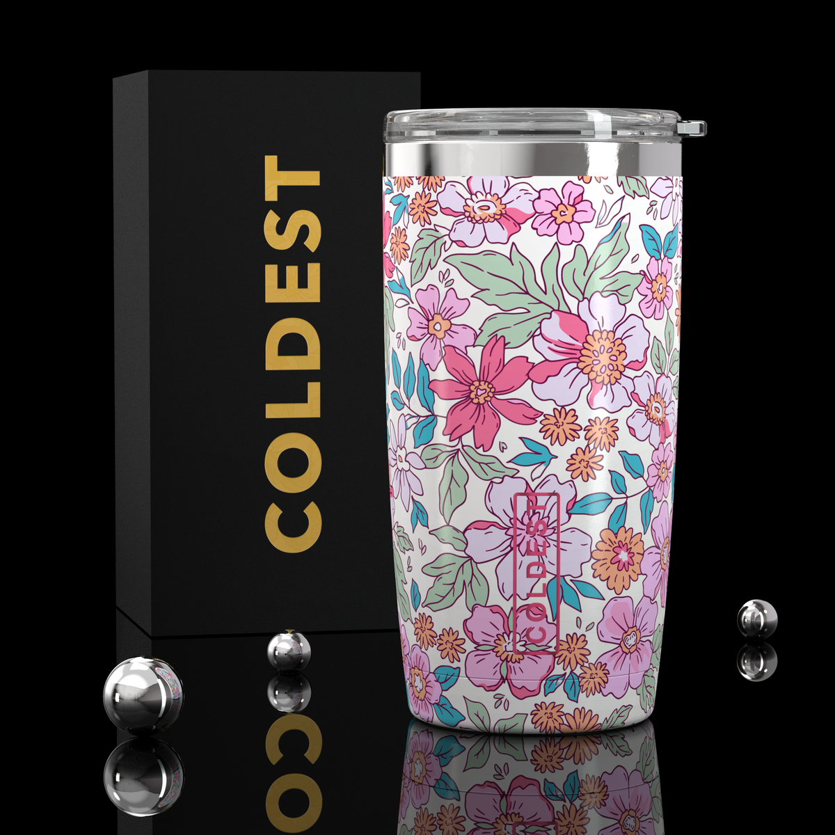 COLDEST 20oz insulated coffee tumbler v2 in Flirt & Flower Ultra design