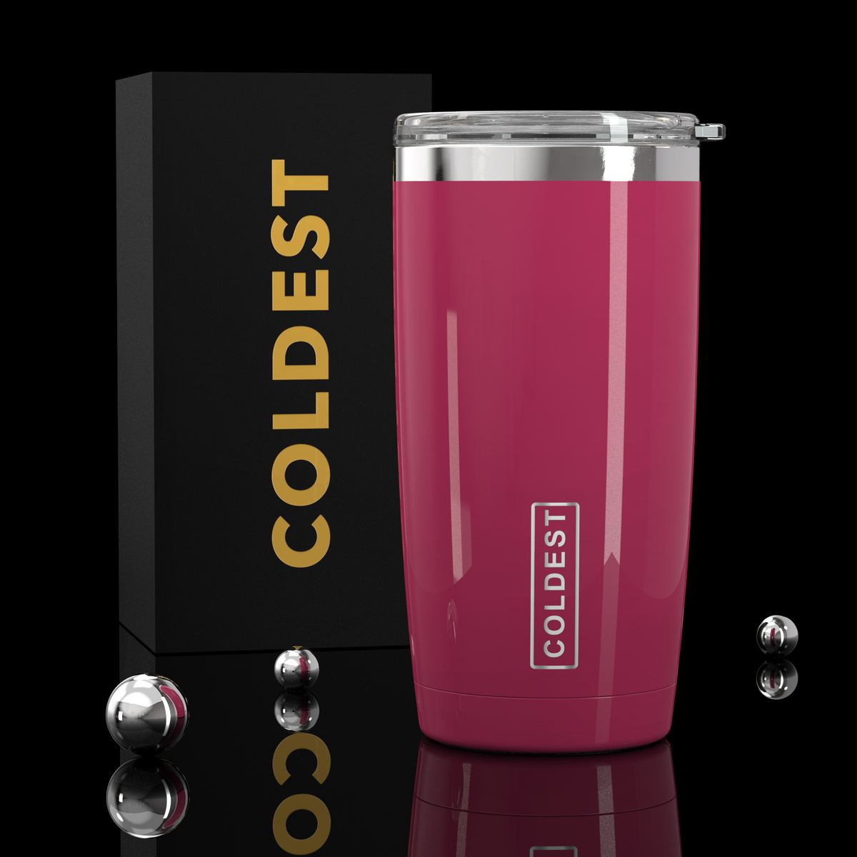 COLDEST 20oz insulated coffee tumbler v2 in Glossy Pink Ultra design