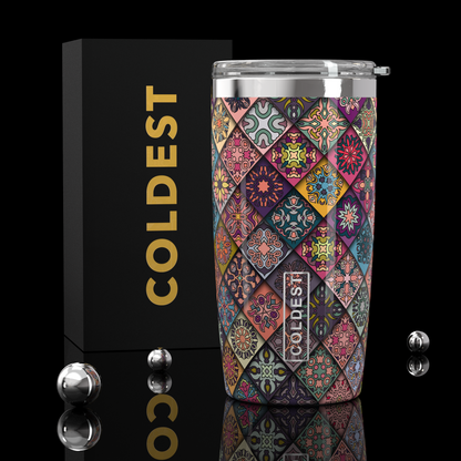 COLDEST 20oz insulated coffee tumbler v2 in Mosaic Bloom Ultra design