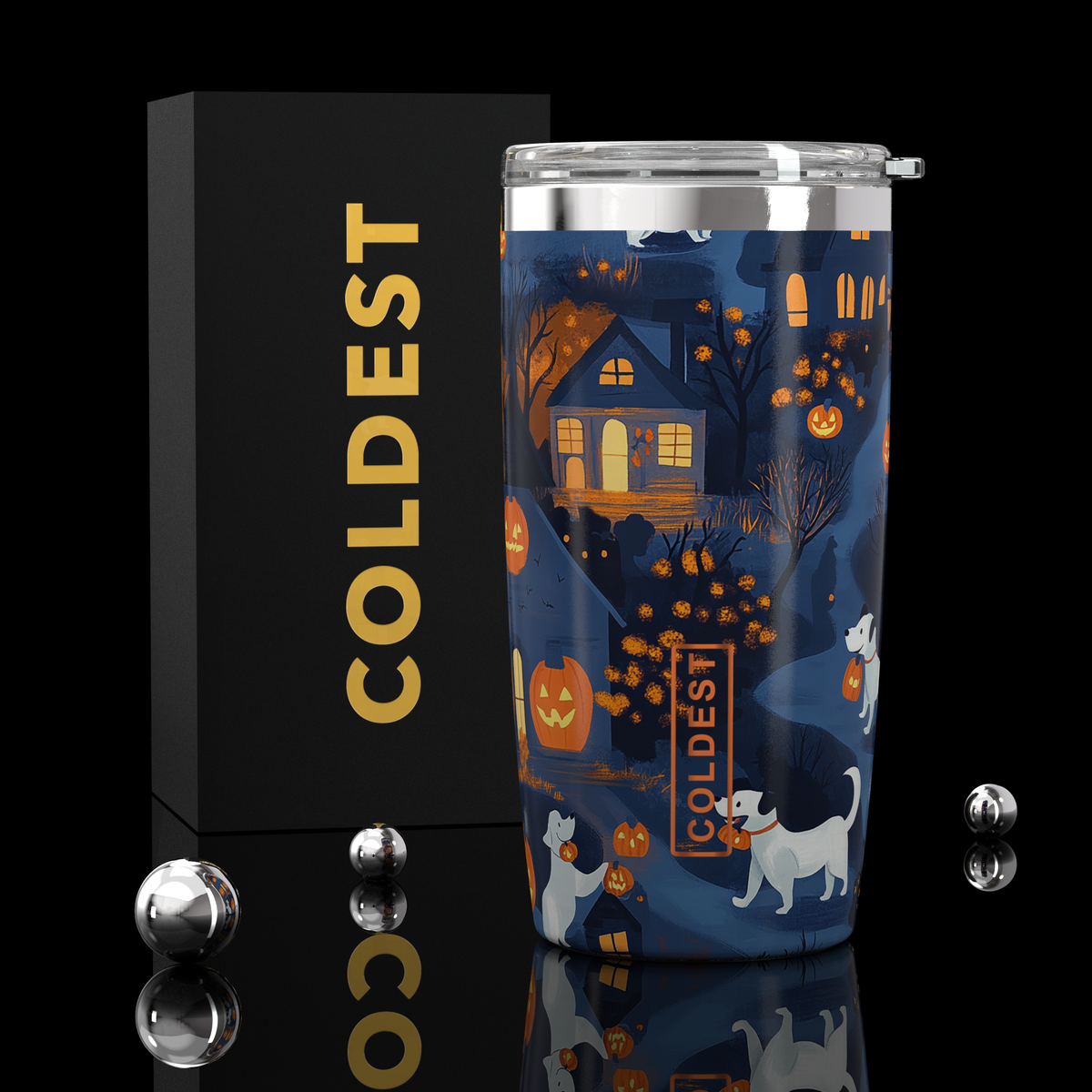 COLDEST 20oz insulated coffee tumbler v2 in Paw or Treat design