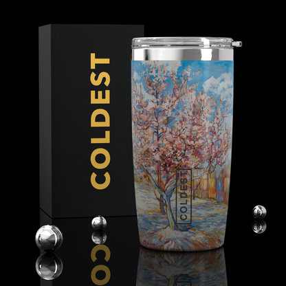 COLDEST 20oz insulated coffee tumbler v2 in Pink Peach Tree Ultra design