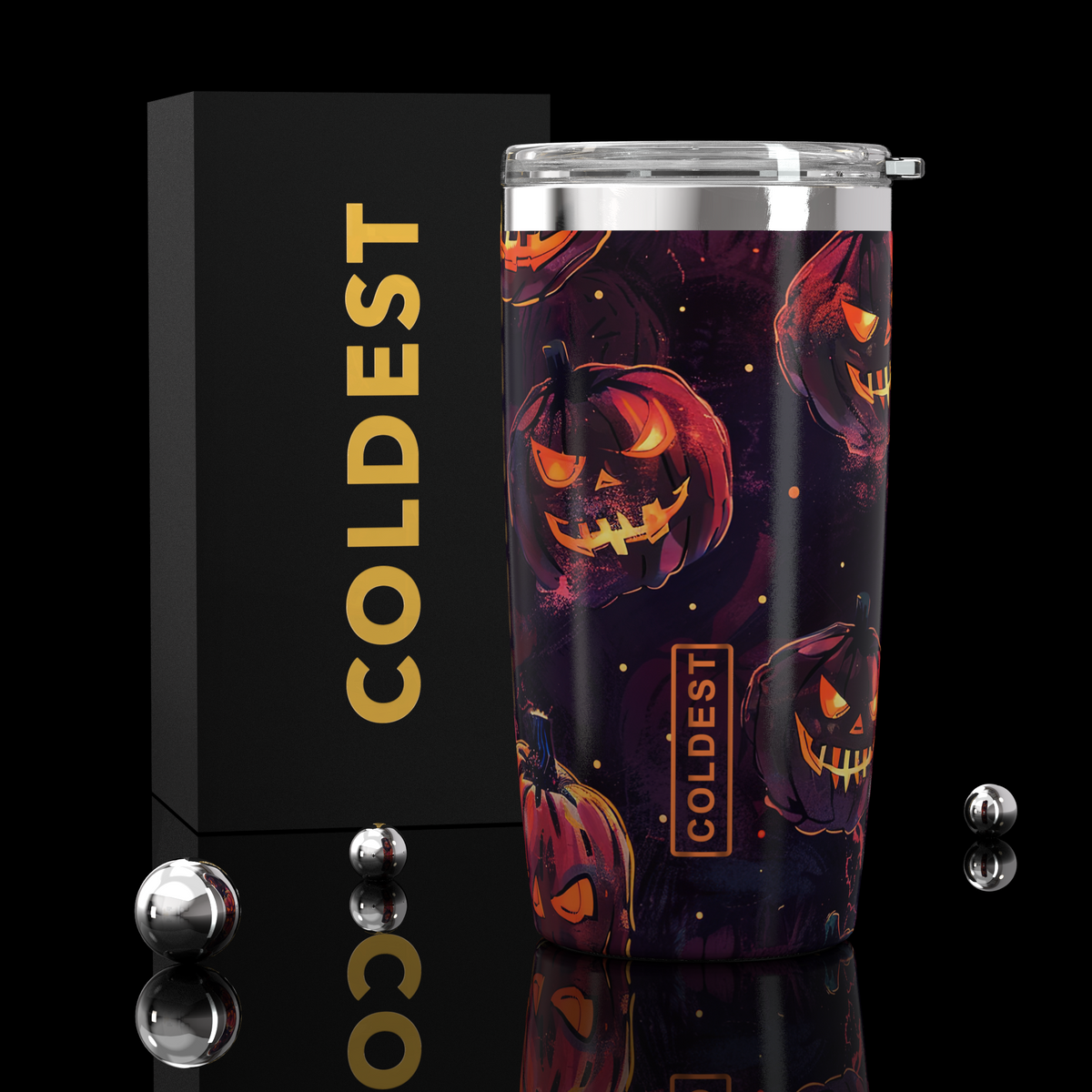COLDEST 20oz insulated coffee tumbler v2 in Pumpkin Patch design