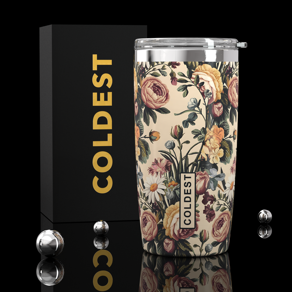 COLDEST 20oz insulated coffee tumbler v2 in Rose All Day design
