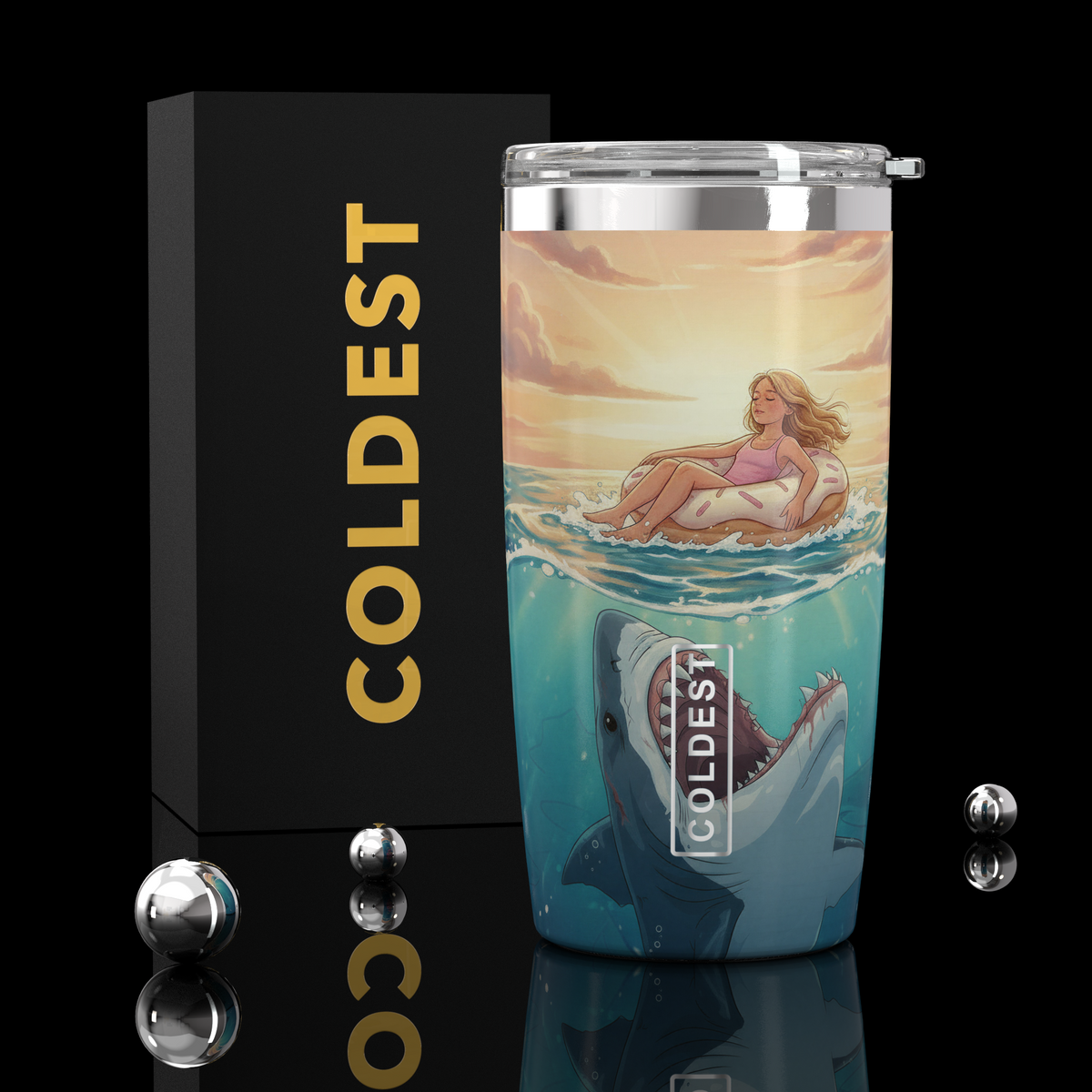 COLDEST 20oz insulated coffee tumbler v2 in Shark Tankathon design