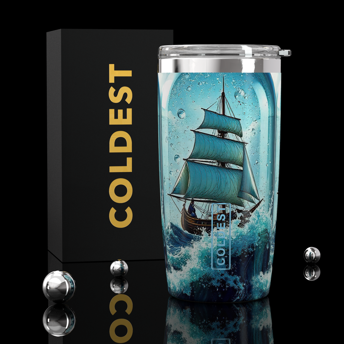 COLDEST 20oz insulated coffee tumbler v2 in Ship in a Bottle design