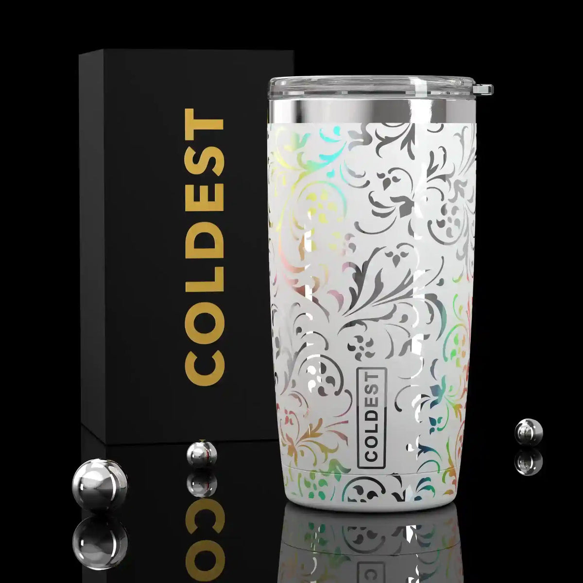 COLDEST 20oz insulated coffee tumbler v2 in Snowstorm Floral Ultra design