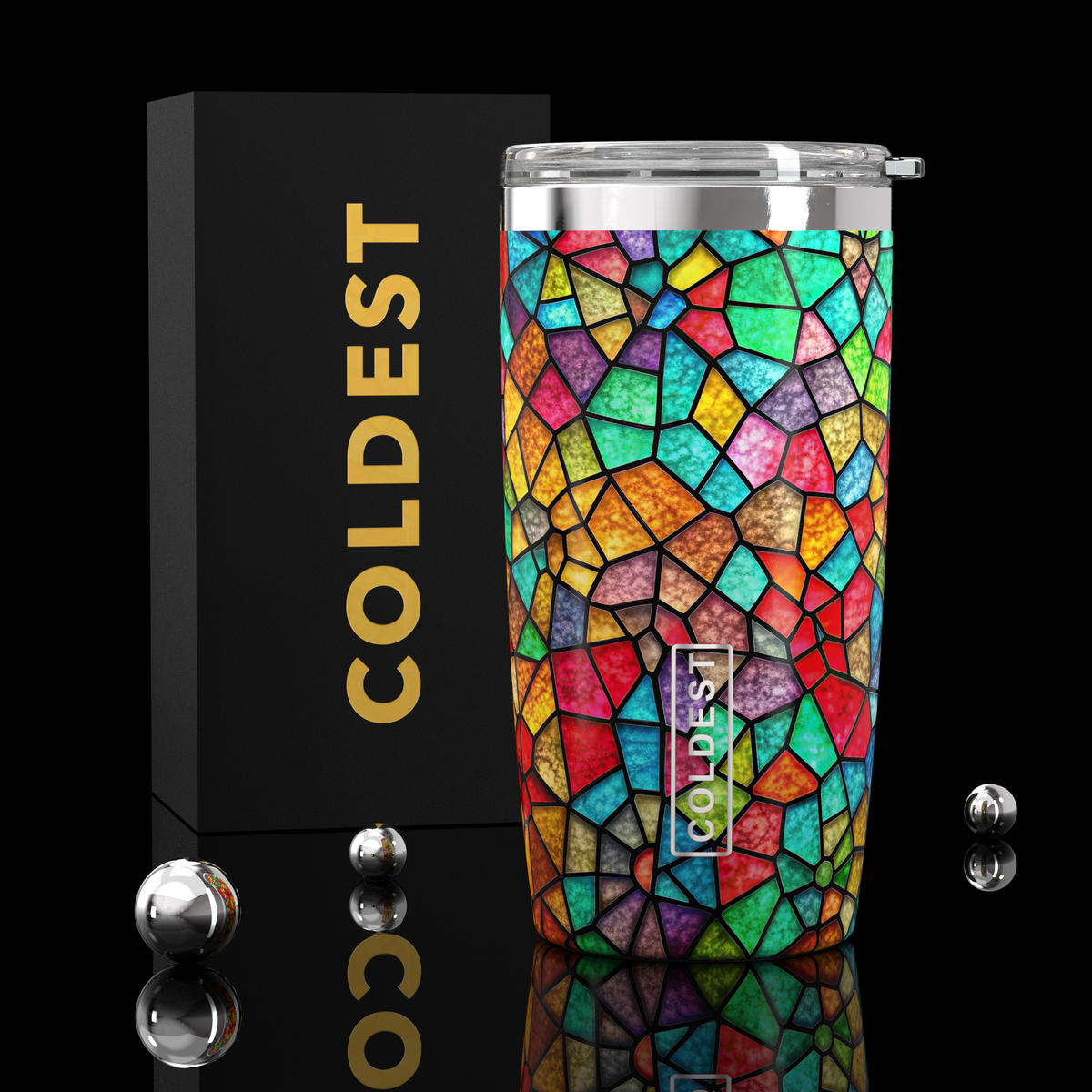 COLDEST 20oz insulated coffee tumbler v2 in Stained Glass Ultra design