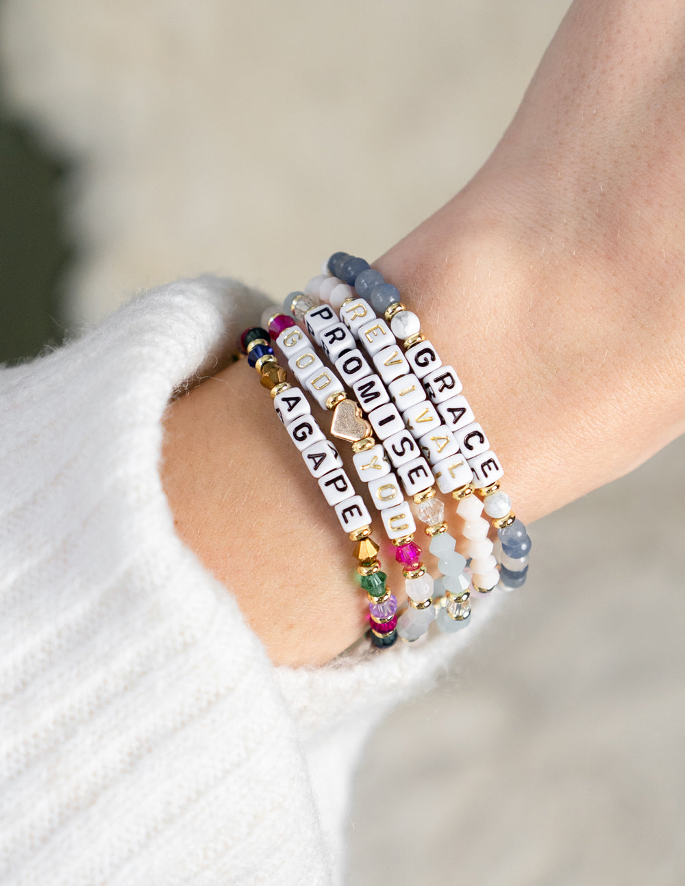 Elevated Faith Christian Jewelry Bracelet with colorful letter beads and inspirational words for faith wearers