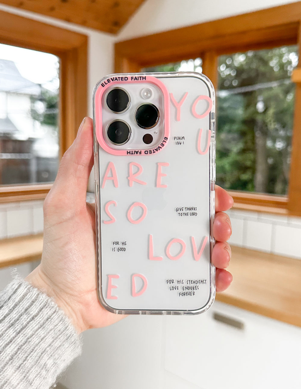 Elevated Faith Christian iPhone Case with pink lettering saying You Are So Loved