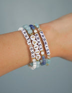 Elevated Faith Christian Jewelry Bracelet Stack with Letter Beads Spelling Trust, Faith, Promise, and Grace