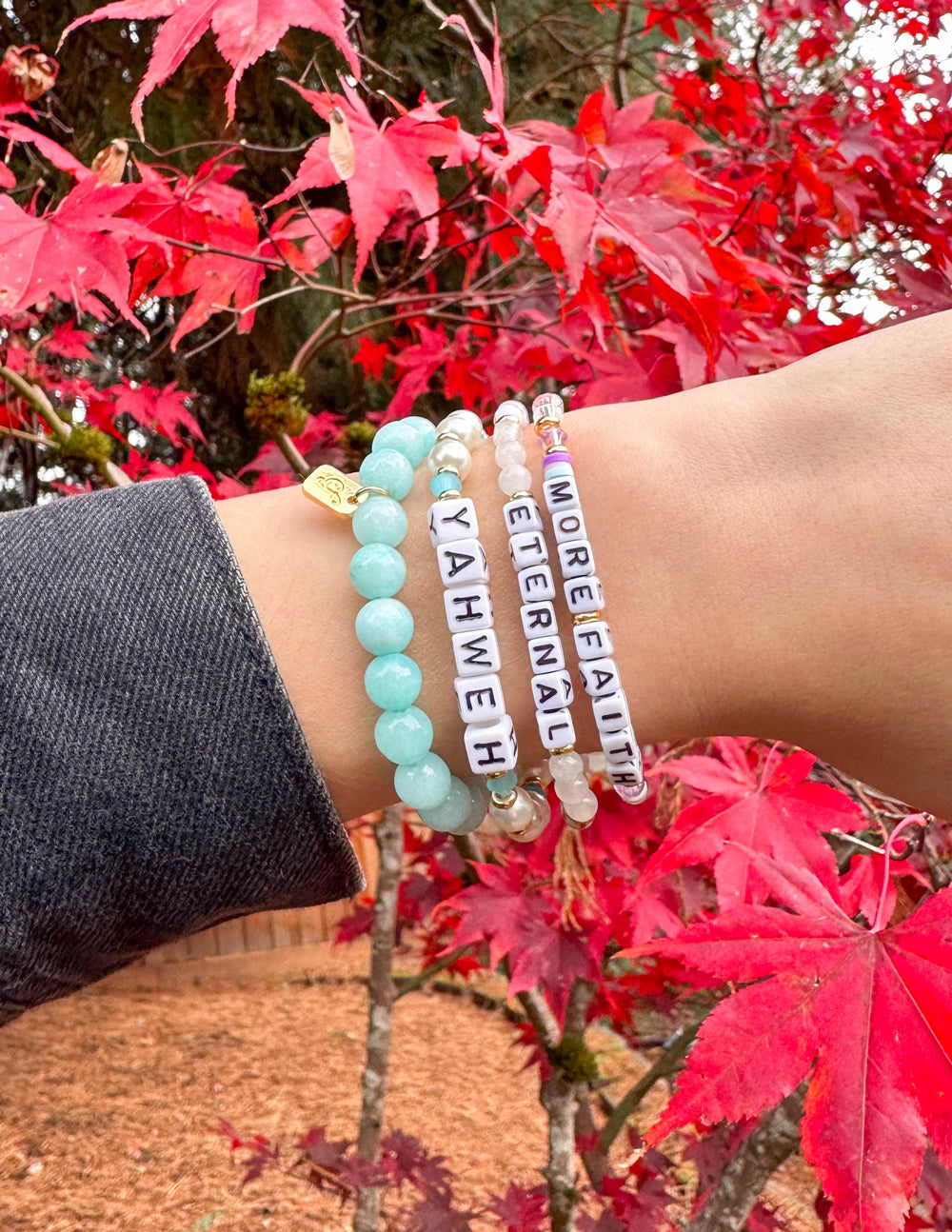 Elevated Faith Christian Jewelry Bracelet featuring colorful stones and inspirational word beads