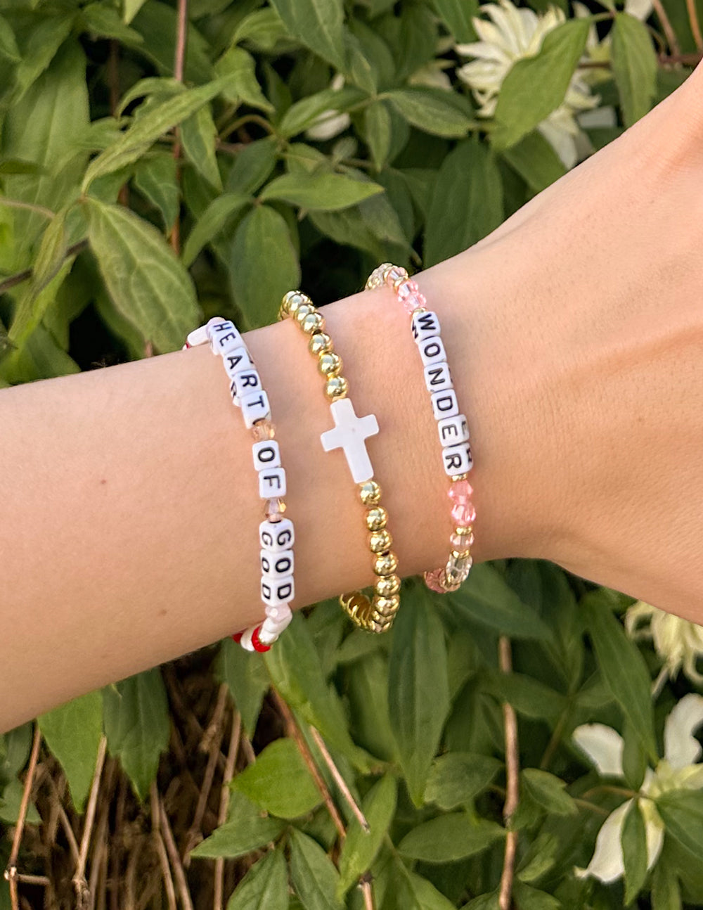 Colorful Elevated Faith Christian Jewelry Bracelet with letter beads and a cross charm for faith-inspired style