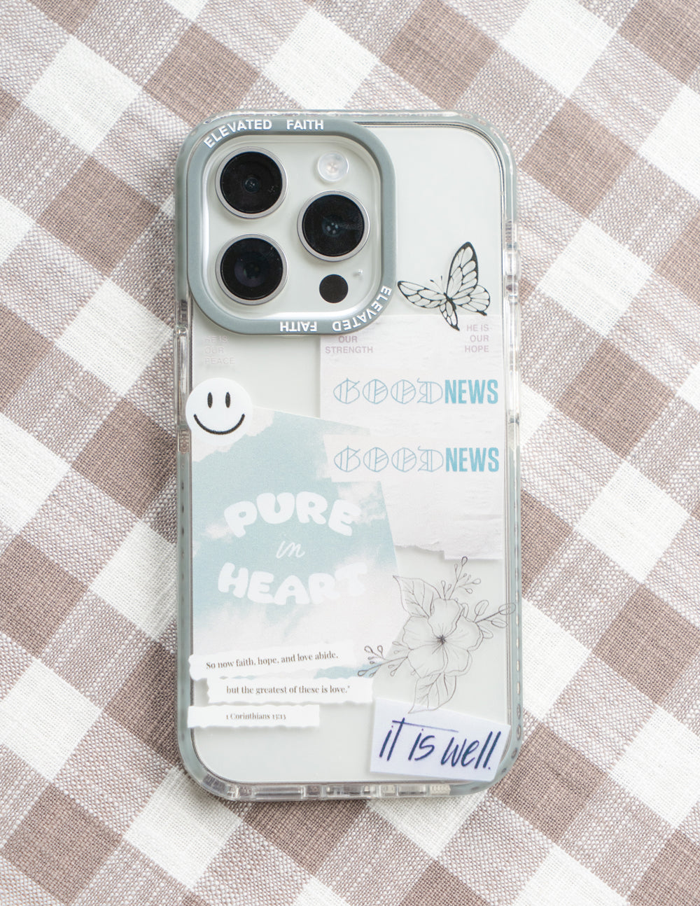 Elevated Faith Christian iPhone Case with Inspirational Stickers and Clear Design
