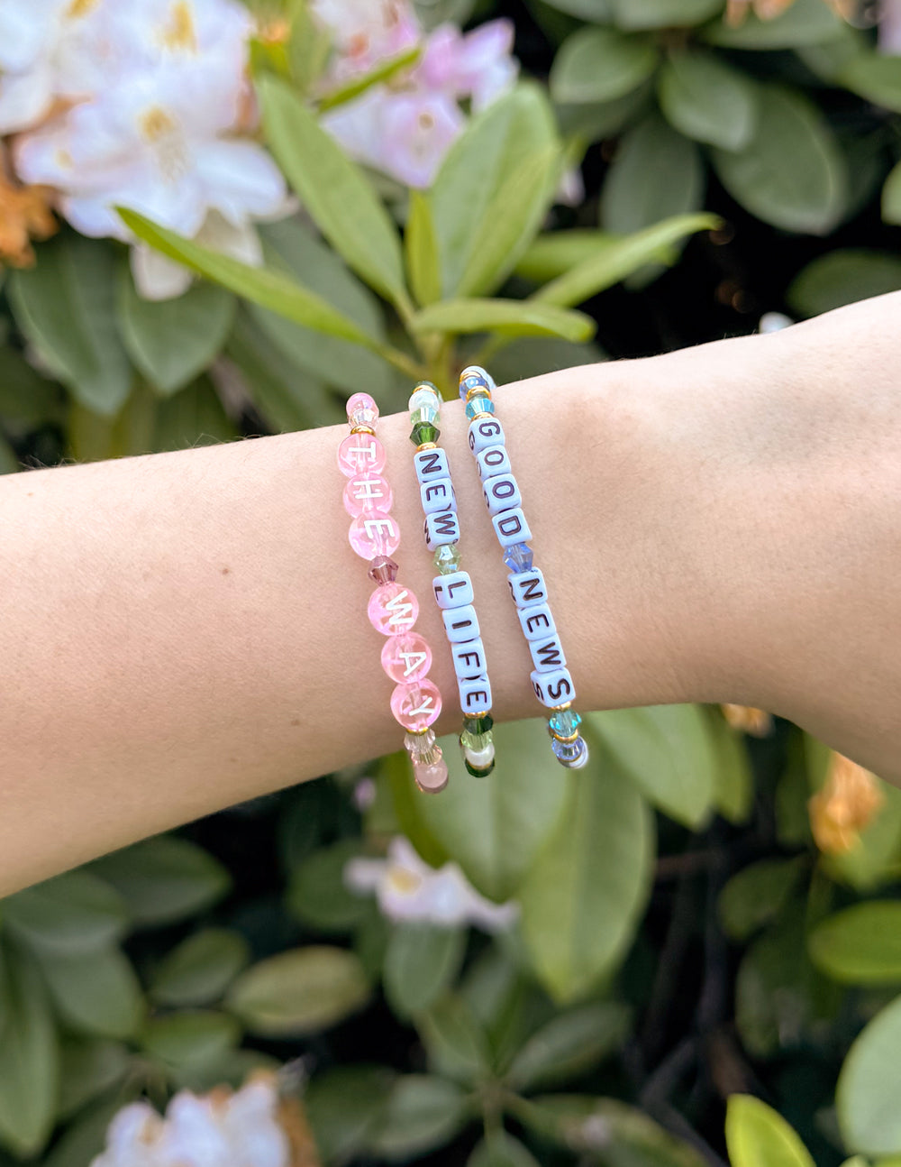 Elevated Faith Christian Jewelry Bracelet with colorful beads spelling new life and good news