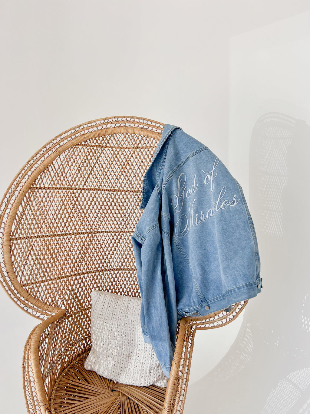 Elevated Faith Christian Jacket in Denim with 'Set of Miracles' Embroidery for Casual Wear