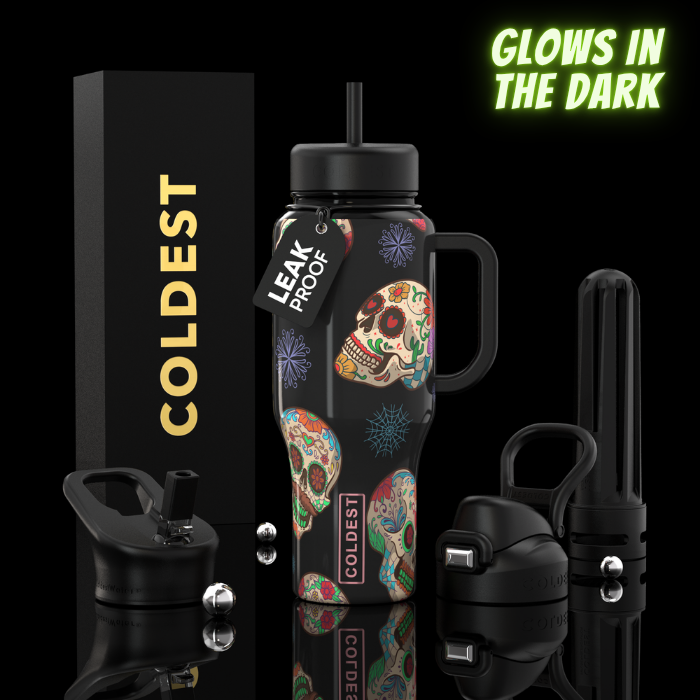 COLDEST 36oz Limitless Ultra v8 insulated tumbler in Glowie Sugar Skulls design