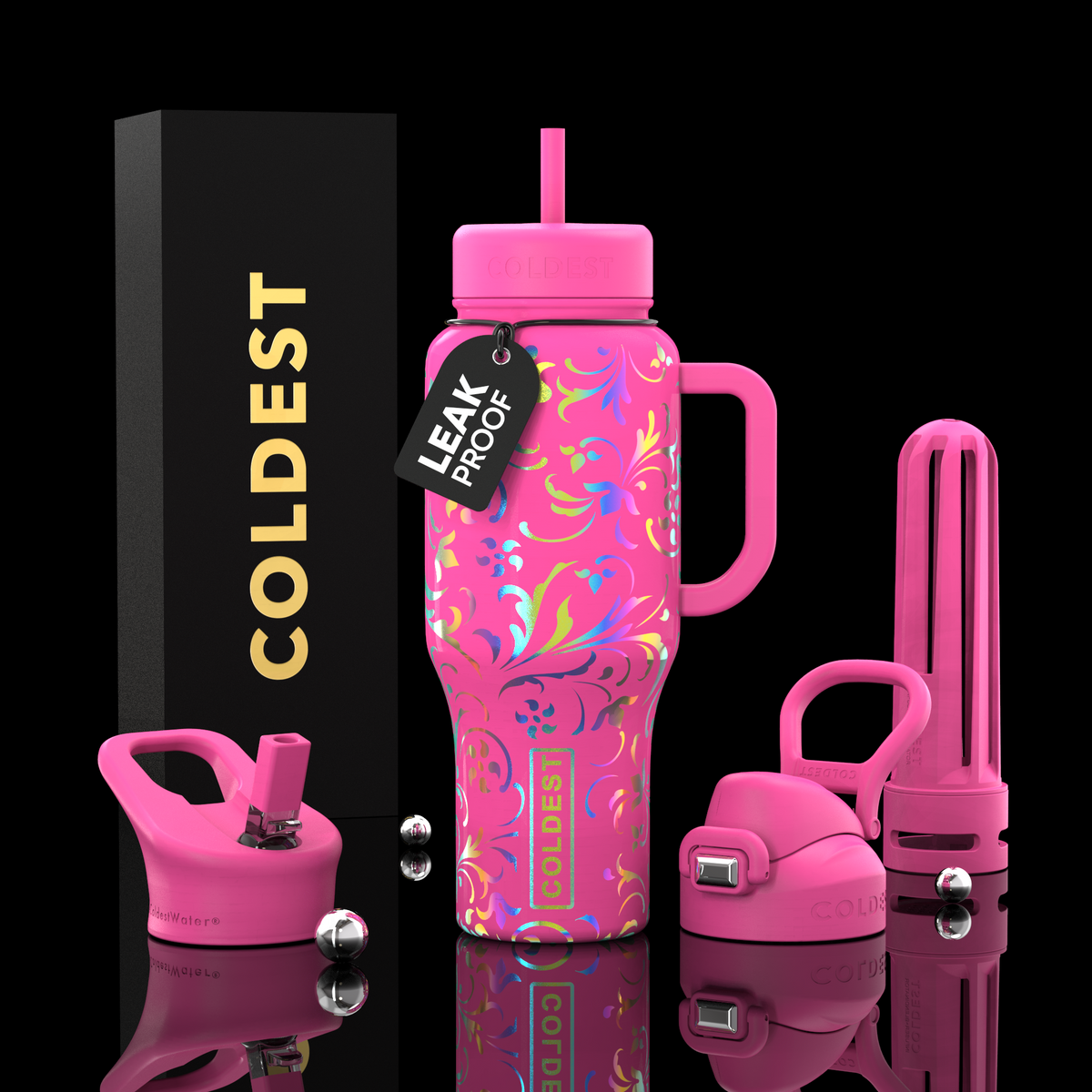 COLDEST 36oz Limitless Ultra v8 insulated tumbler in Pink Moonlight Floral design