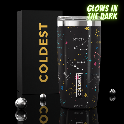 COLDEST 20oz insulated coffee tumbler v2 in Glowie Written in the Stars design