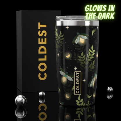 COLDEST 20oz insulated coffee tumbler v2 in Glowie Baby Fireflies Ultra design