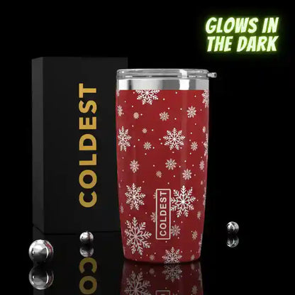 COLDEST 20oz insulated coffee tumbler v2 in Glowie Snowflakes Ultra design