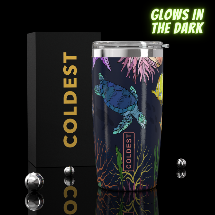 COLDEST 20oz insulated coffee tumbler v2 in Glowie Turtle Ultra design
