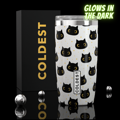 COLDEST 20oz insulated coffee tumbler v2 in Glowie Meow design