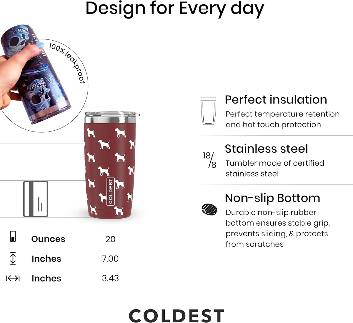 COLDEST 20oz insulated stainless steel coffee tumbler v2 – view 4