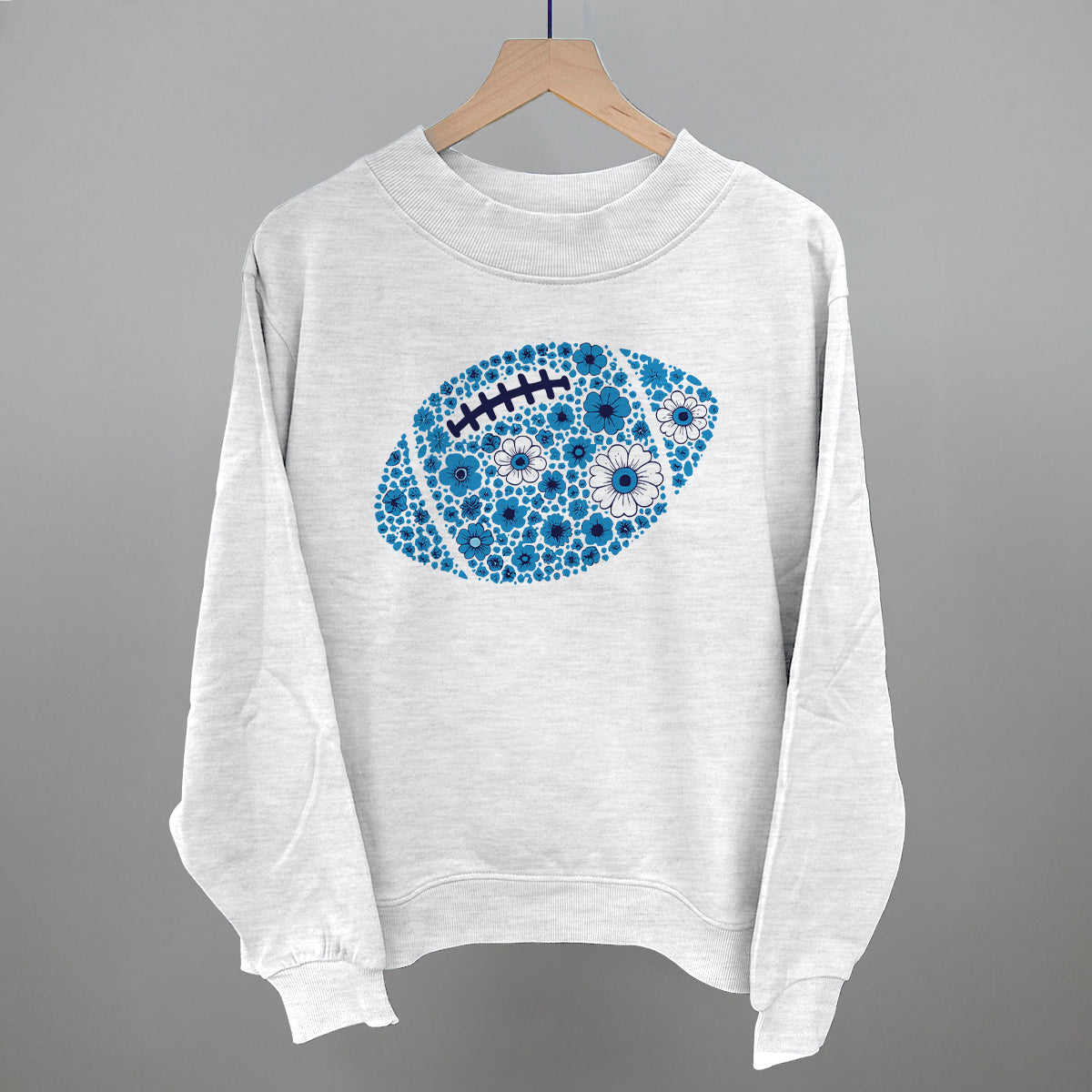 Floral Football Blue Funny Oversized French Terry Mockneck Sweatshirt in Ash – Ivy + Cloth