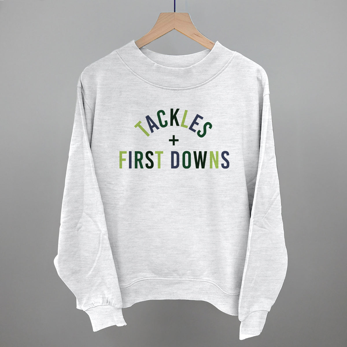 Tackles and First Downs Football graphic French terry mockneck in Ash