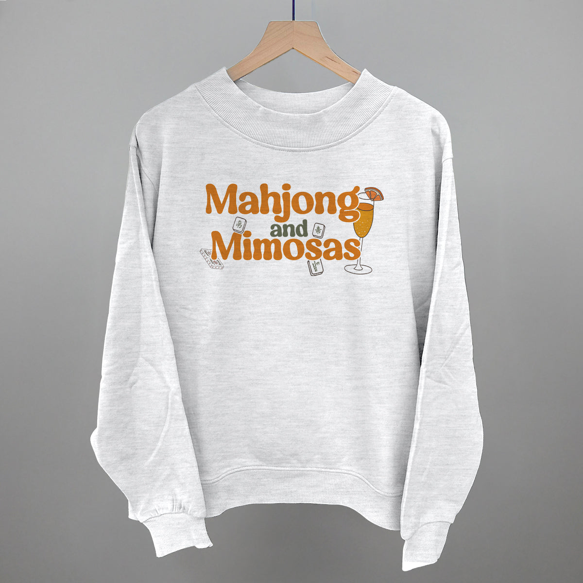 Mahjong and Mimosas graphic French terry mockneck in Ash