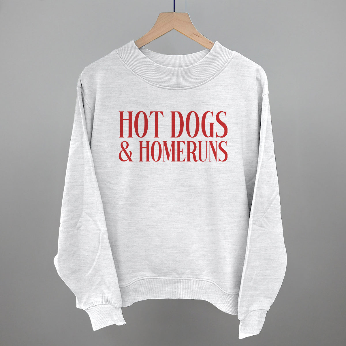 Hot Dogs & Homeruns Baseball graphic French terry mockneck in Ash