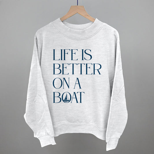 Life Is Better On A Boat graphic French terry mockneck in Ash