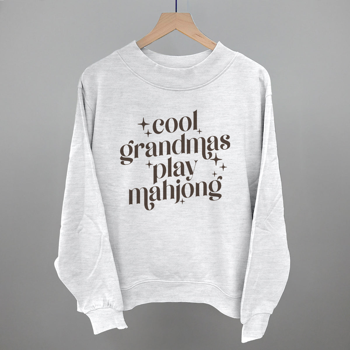 Cool Grandmas Play Mahjong graphic French terry mockneck in Ash
