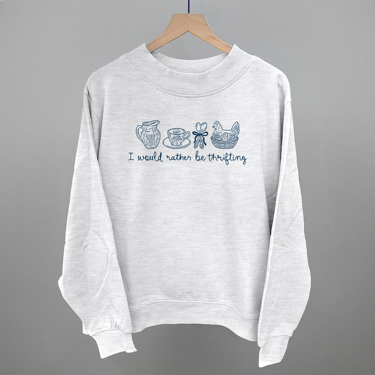 I Would Rather Be Thrifting graphic French terry mockneck in Ash