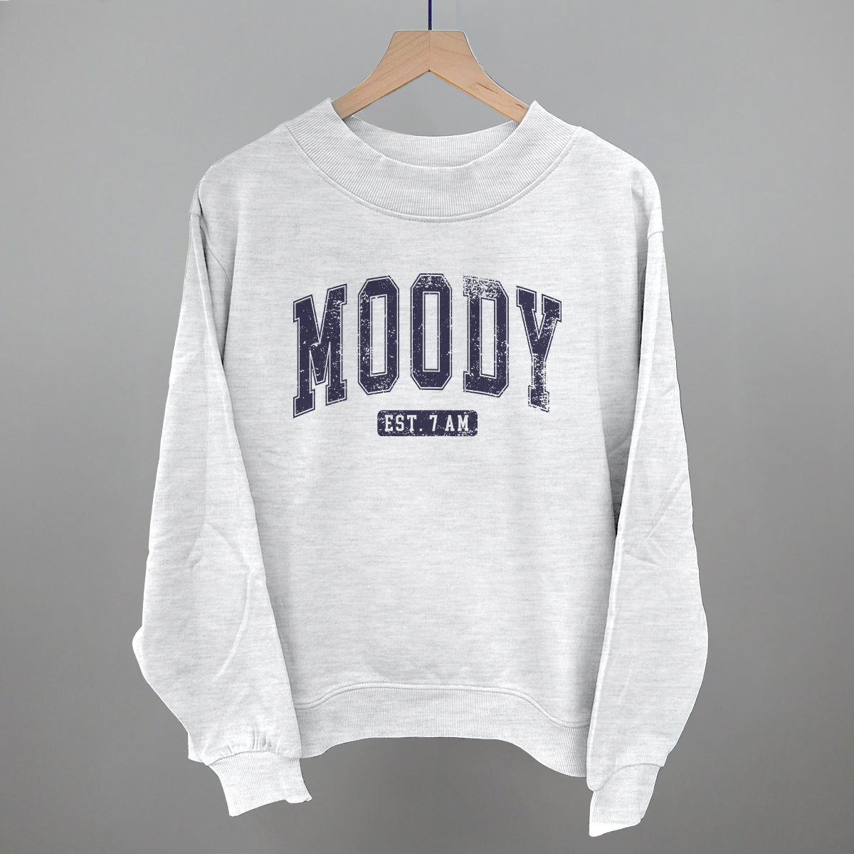 Moody Est. 7 AM graphic French terry mockneck in Ash