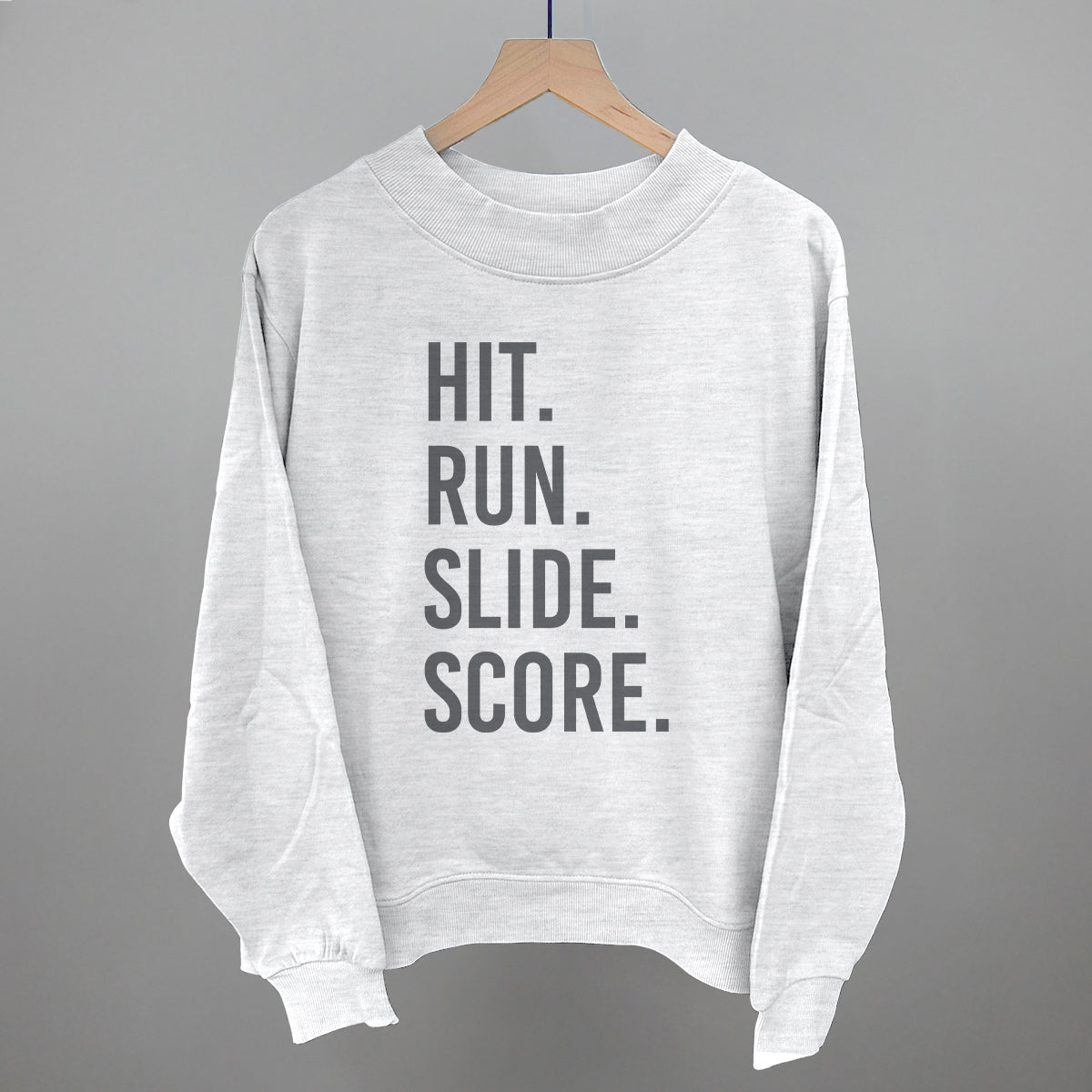 Hit Run Slide Score Baseball graphic French terry mockneck in Ash