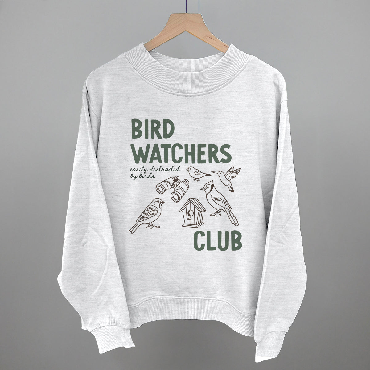 Birdwatchers Club graphic French terry mockneck in Ash