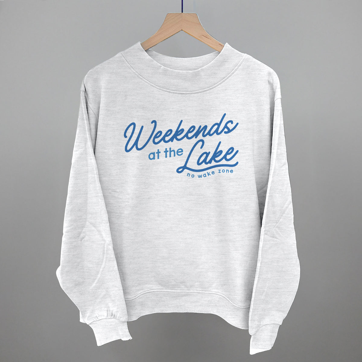 Weekends At The Lake Blue Funny Oversized French Terry Mockneck Sweatshirt in Ash – Ivy + Cloth