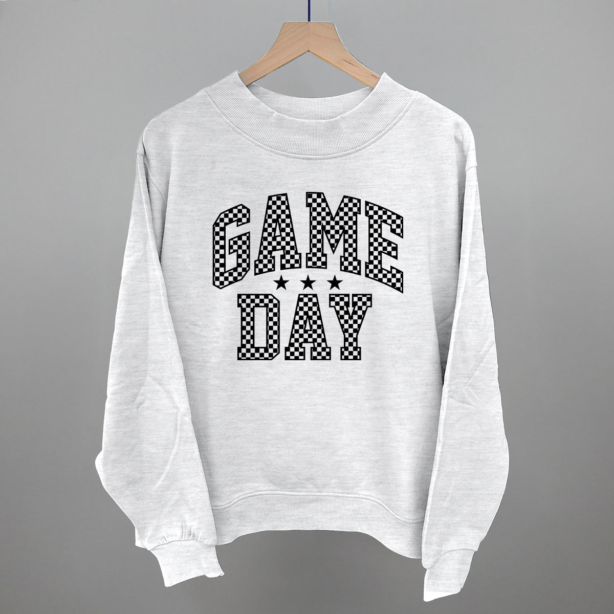 Game Day Checkered Arch Funny Oversized French Terry Mockneck Sweatshirt in Ash – Ivy + Cloth
