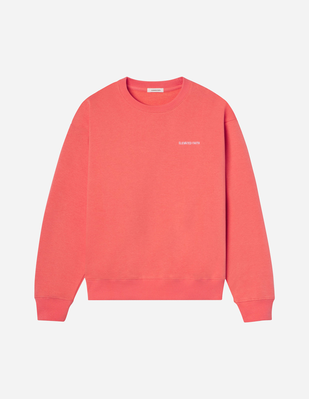 Elevated Faith Christian Crewneck Sweatshirt in coral with a simple logo on chest for comfort and style