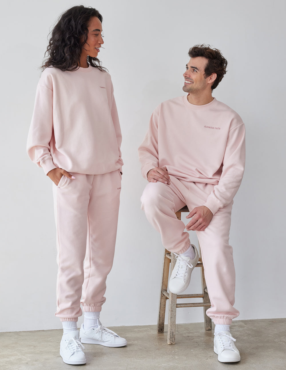 Elevated Faith Christian Crewneck Sweatshirt in light pink, featuring a comfortable fit for everyday wear