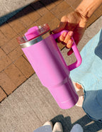 Elevated Faith Pink Tumbler with Handle, Ideal for Christian Gifts and Everyday Use