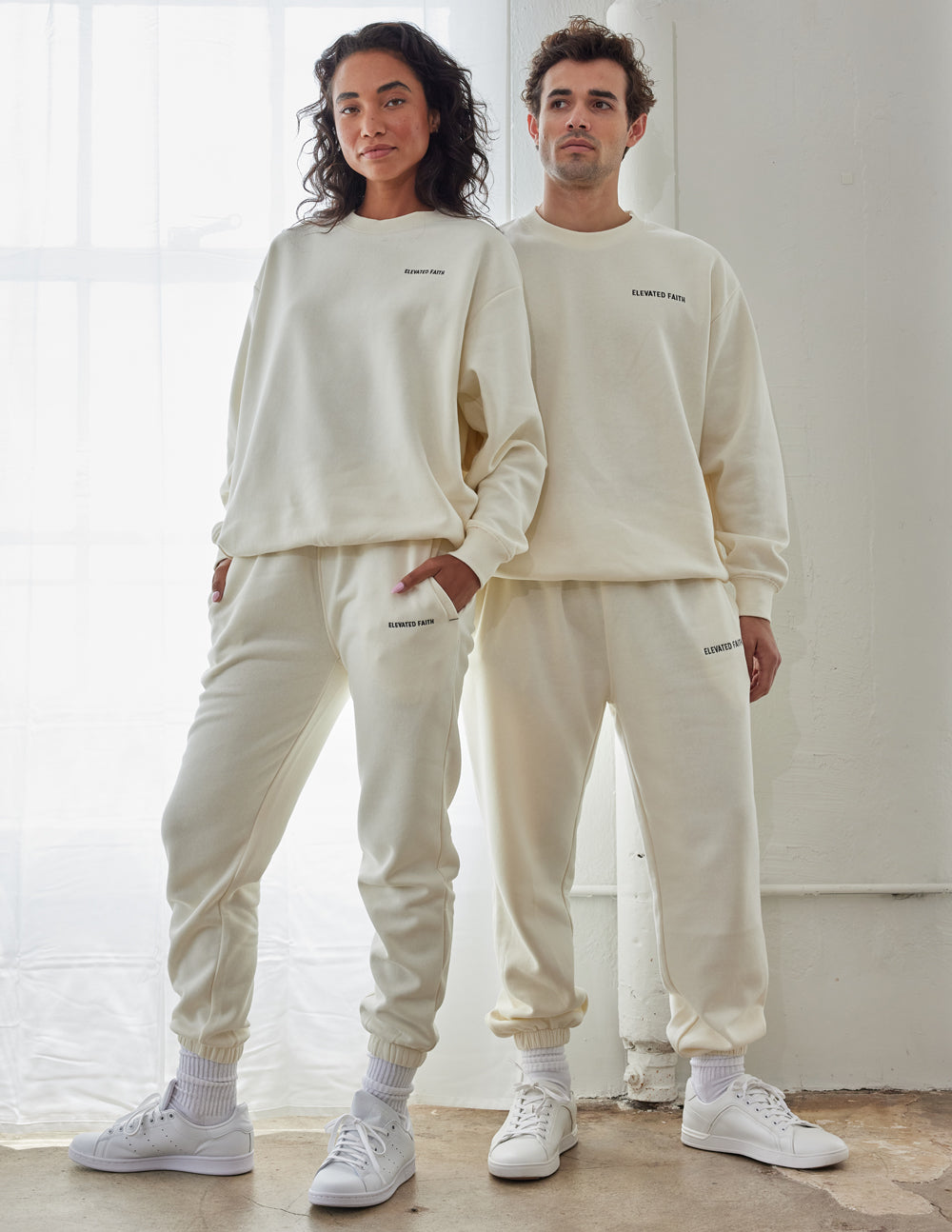 Elevated Faith Christian Crewneck Sweatshirt in Cream, featuring a relaxed fit for comfort and style